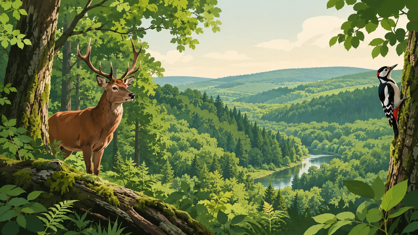 Pădure de foioase dens împădurită, ilustrând Rezervația Codrii din centrul Moldovei